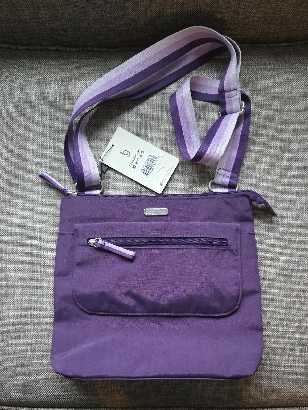 Baggallini Purple Crossbody with Striped Lilac Strap